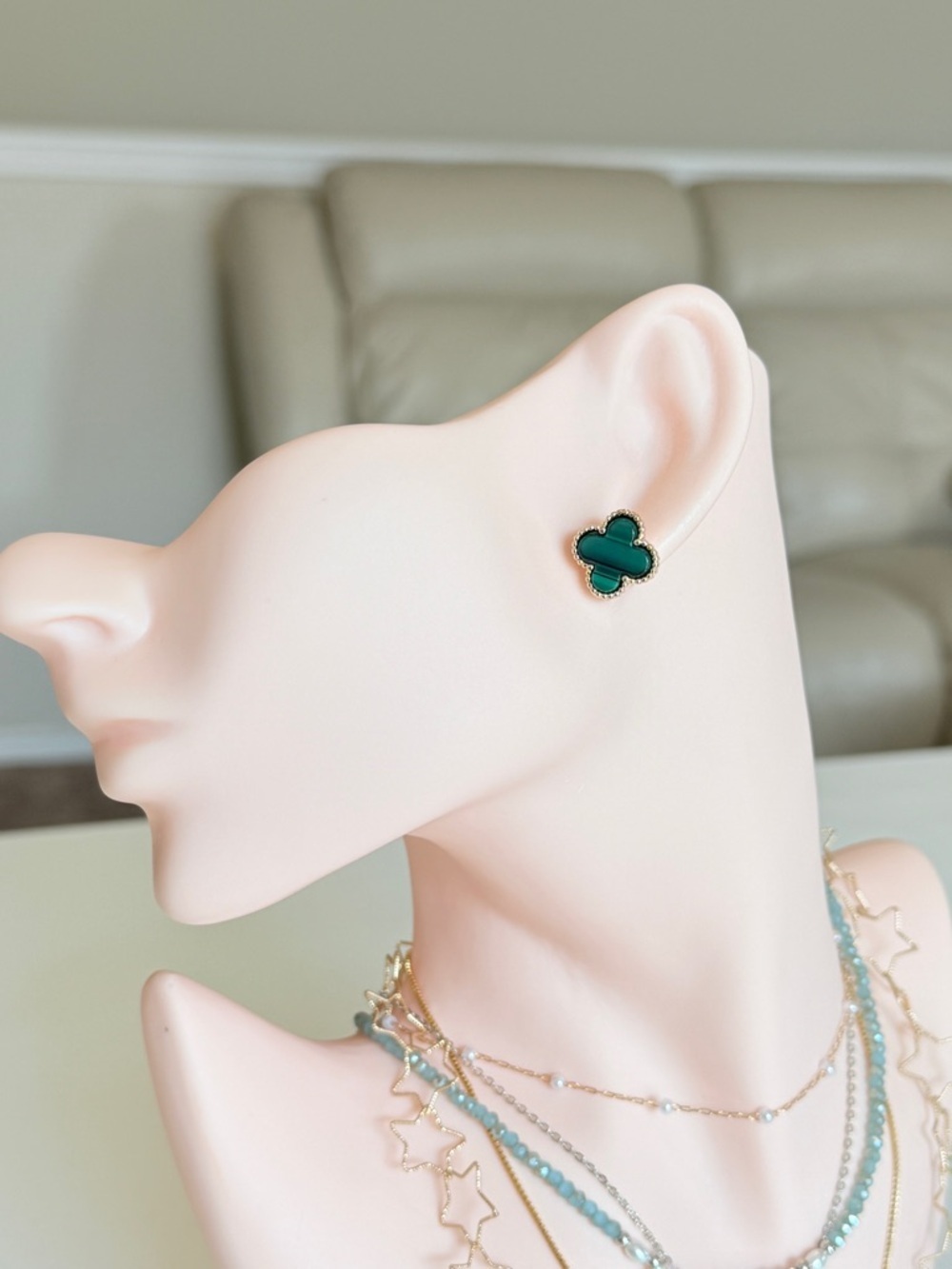 Green Clover Stud Earrings